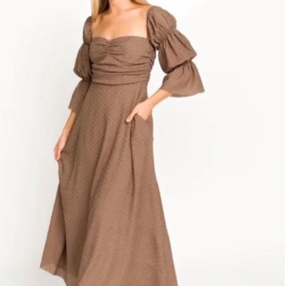 Corrine Tiered Sleeve Maxi Dress with Pockets in caramel taupe - Bump Friendly